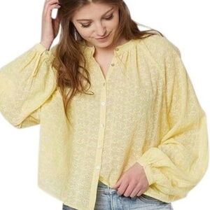 NWT Free People Down From The Clouds Embroidered Eyelet Yellow Top Sz Medium